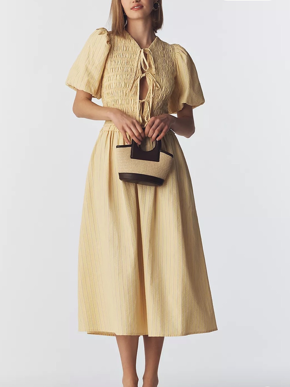 Extro&Vert Sara Puff-Sleeve Tie-Front Dress